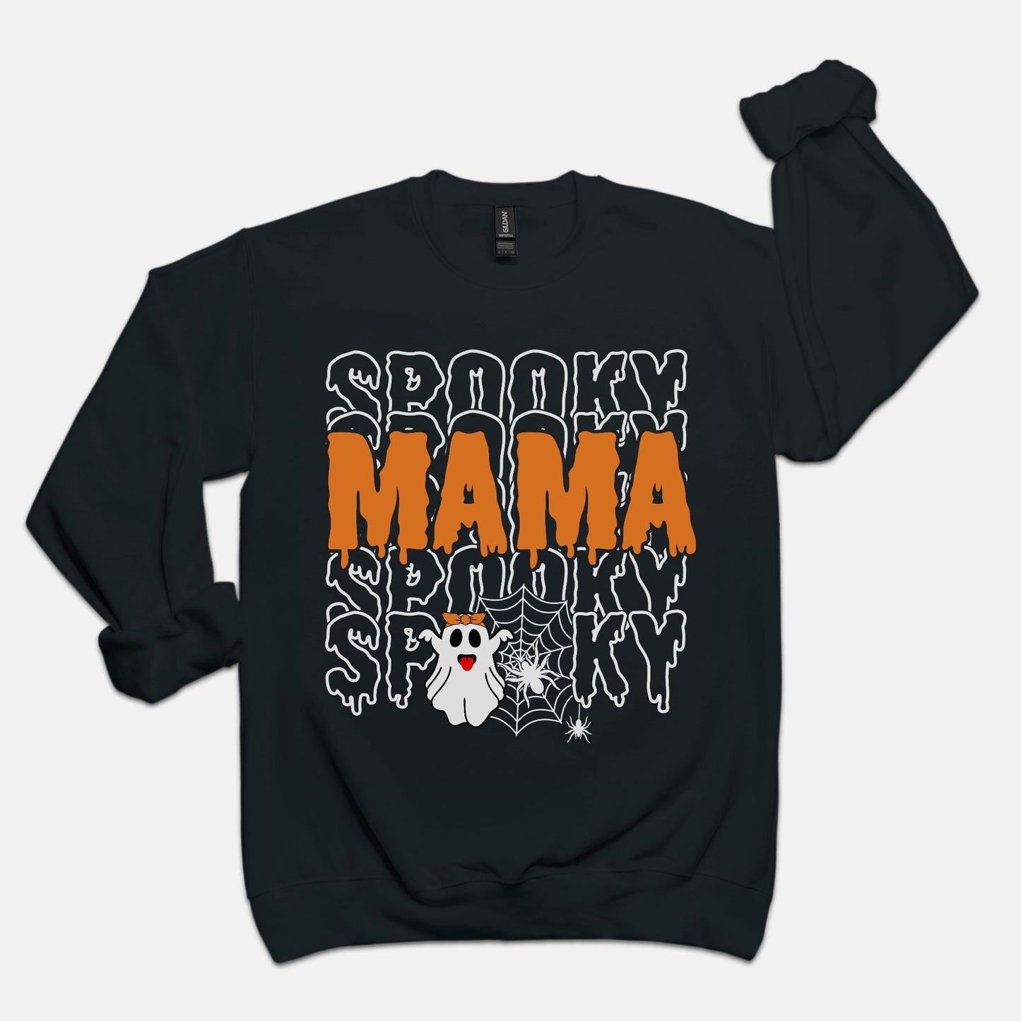 Orange Spooky Mama Unisex Crew Neck Sweatshirt
