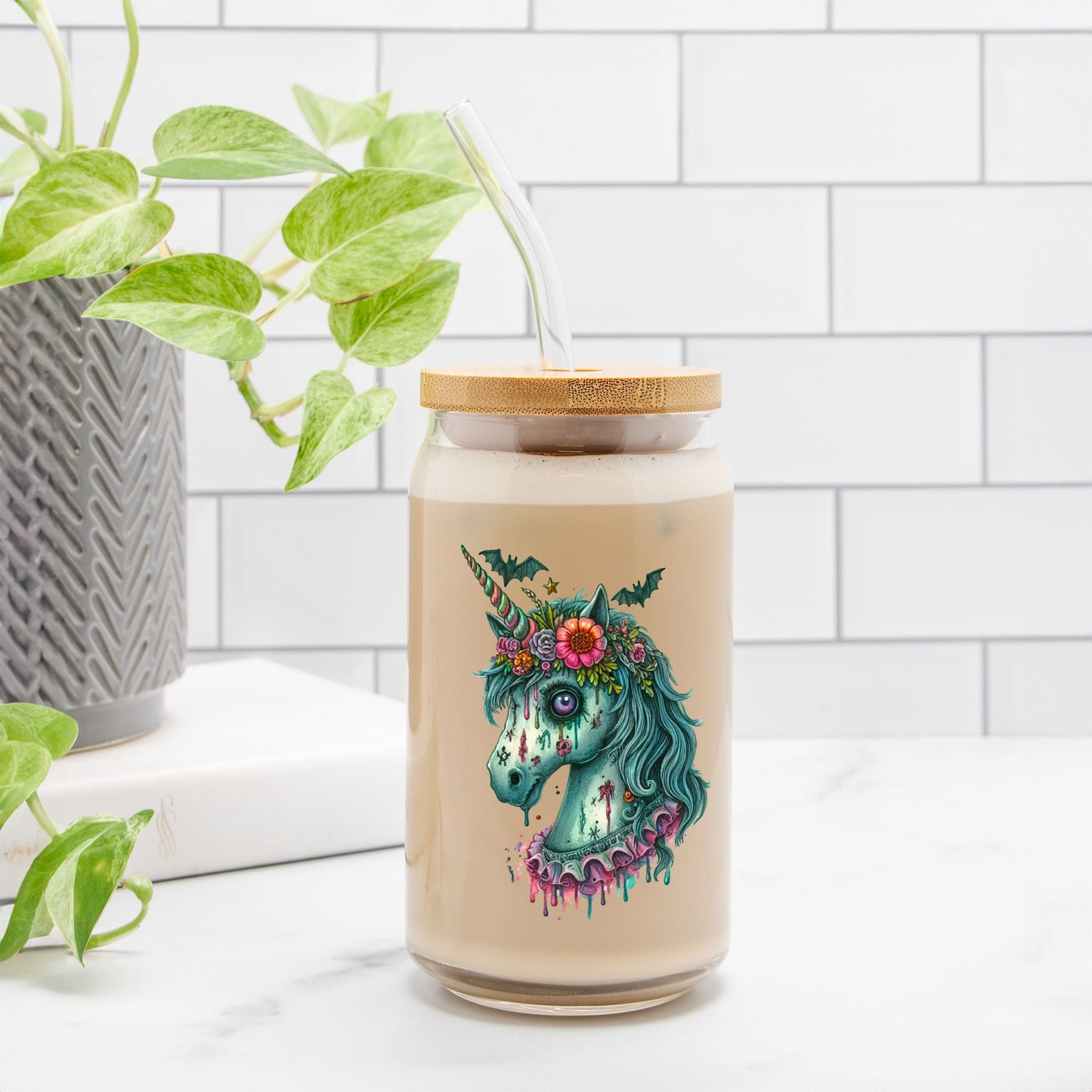 Zombie Unicorn Glass Can