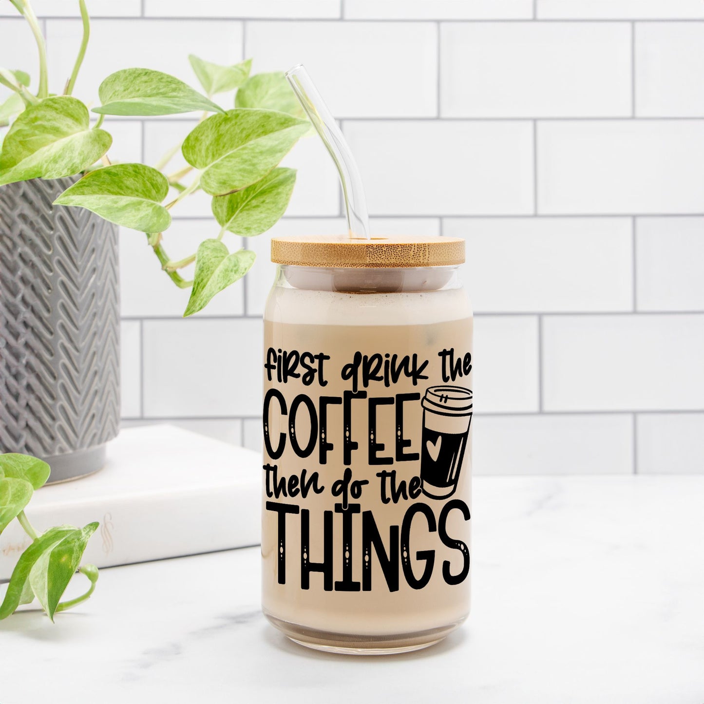 First Coffee Glass Can