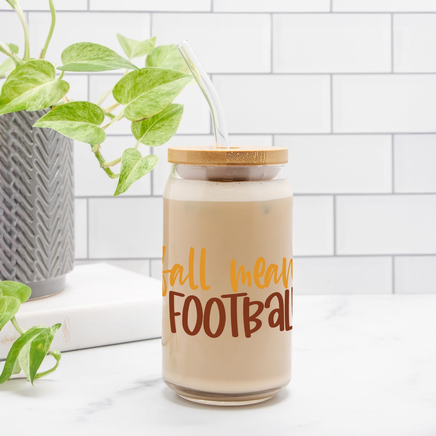 Fall Means Football Glass Can