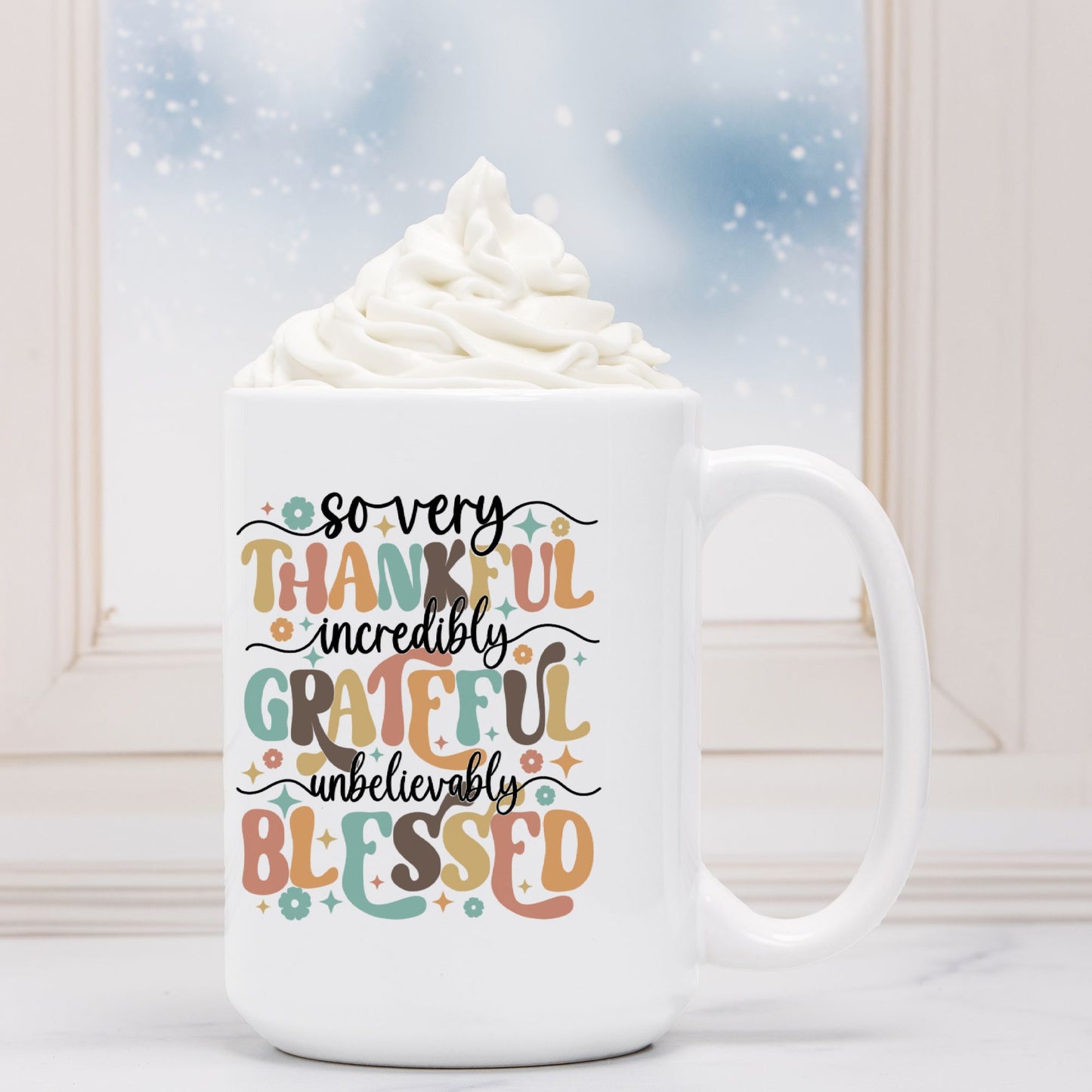 Thankful Grateful Blessed Mug Deluxe 15oz.