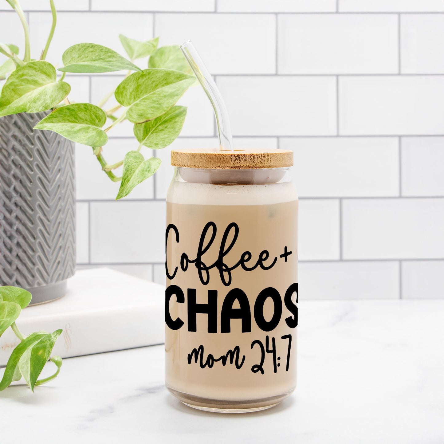 Coffee + Chaos Glass Can