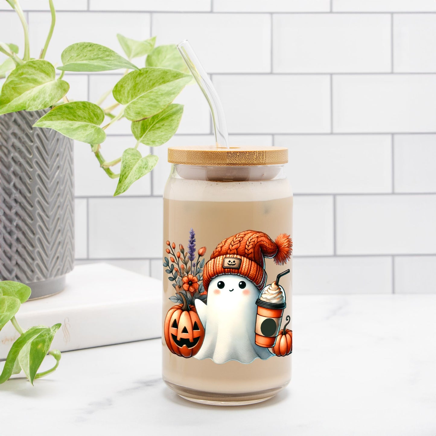 Cute Ghosty Glass Can