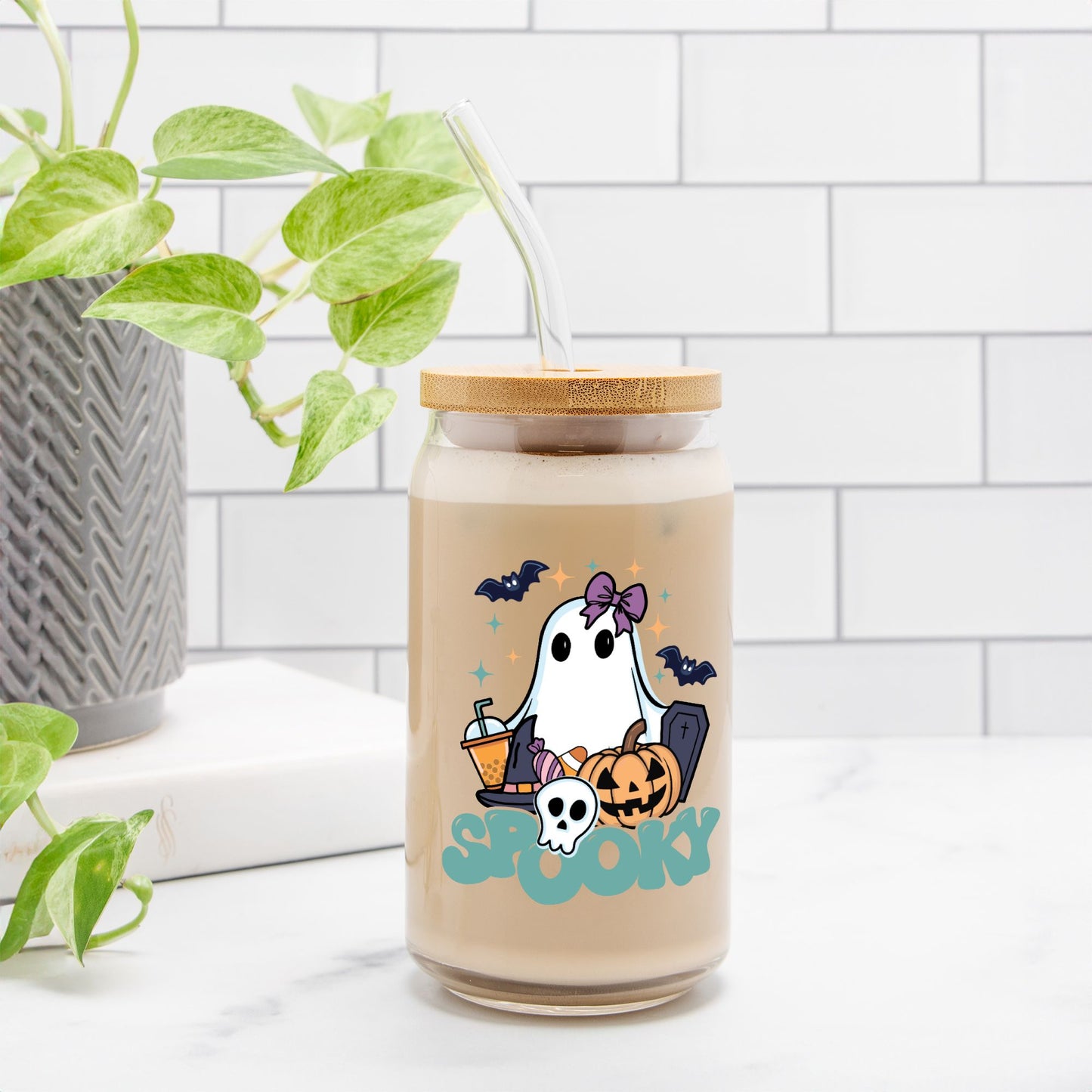 Cutesy Spooky Glass Can
