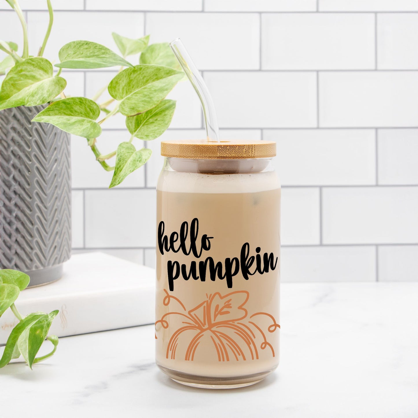 Hello Pumpkin Orange Glass Can