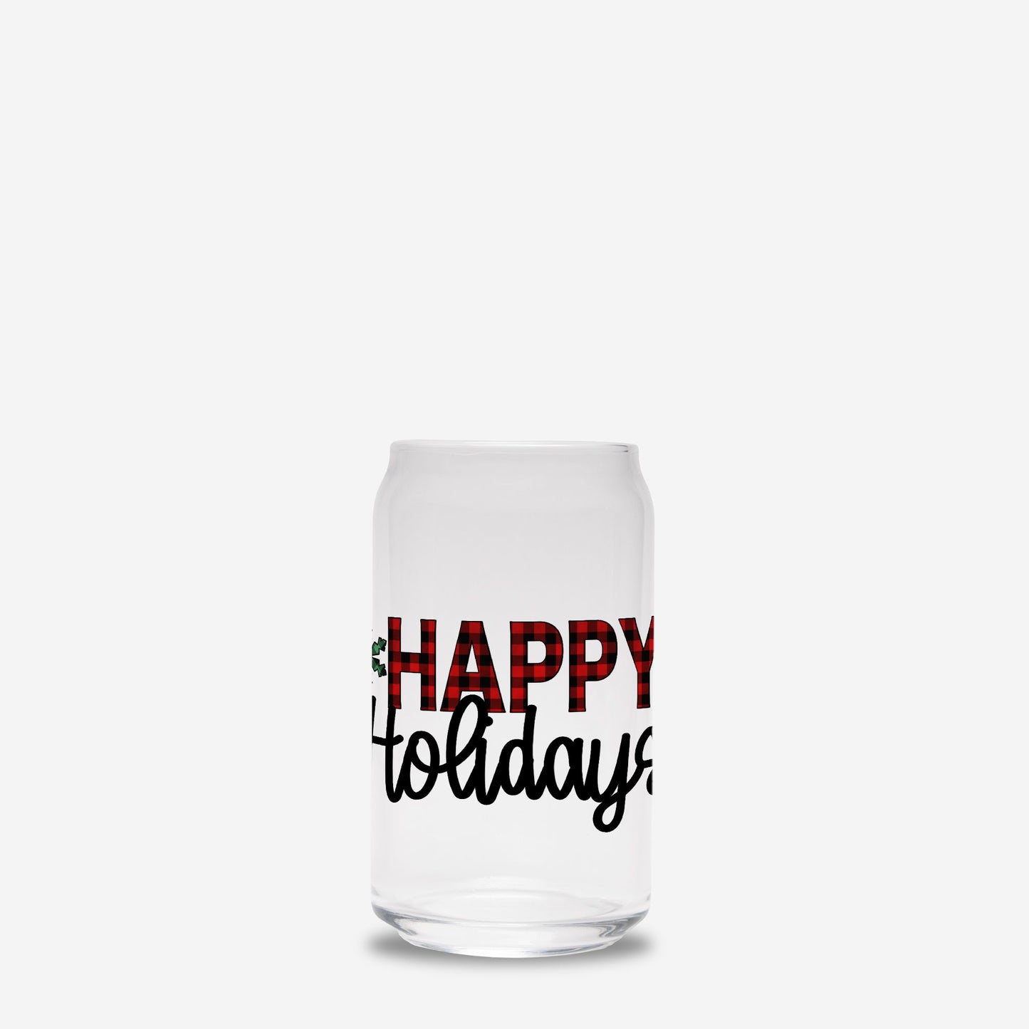 Happy Holidays Plaid Glass Can