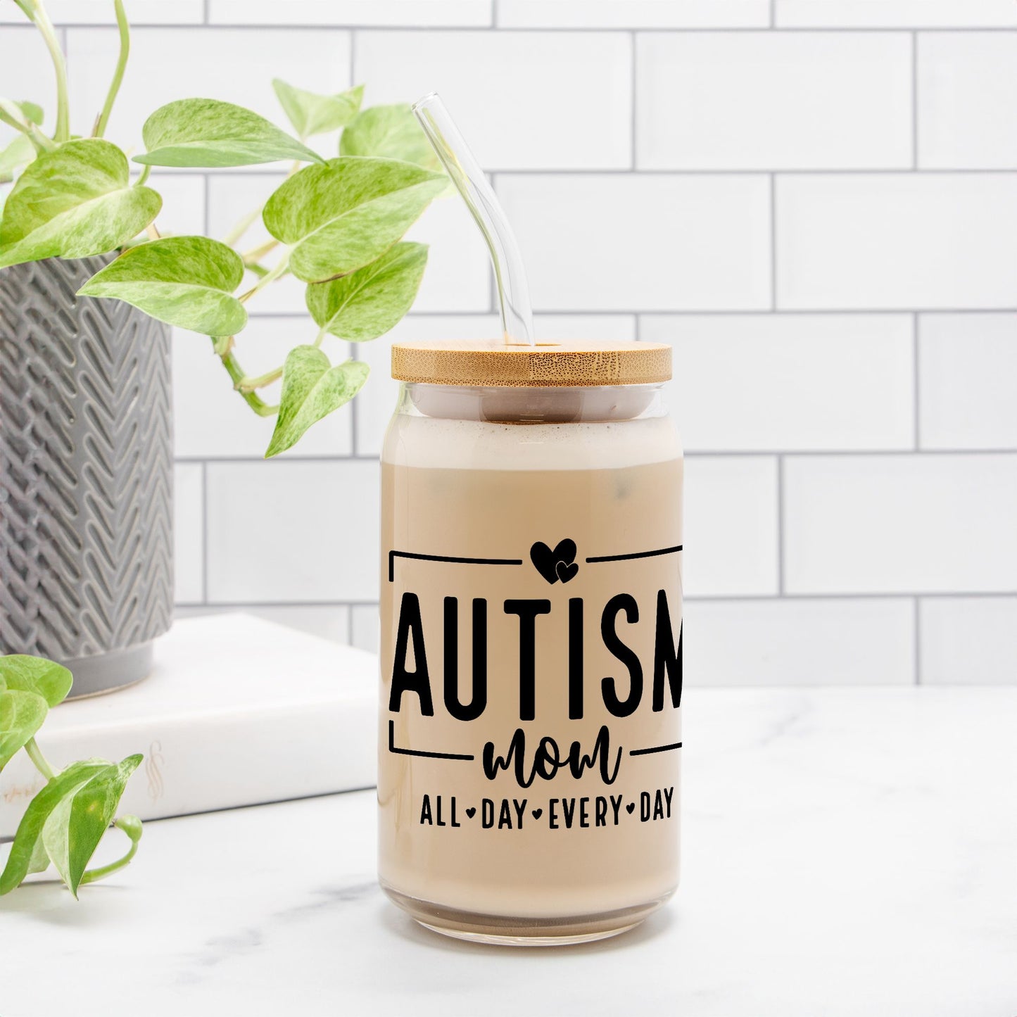 Autism Mom Glass Can 16oz