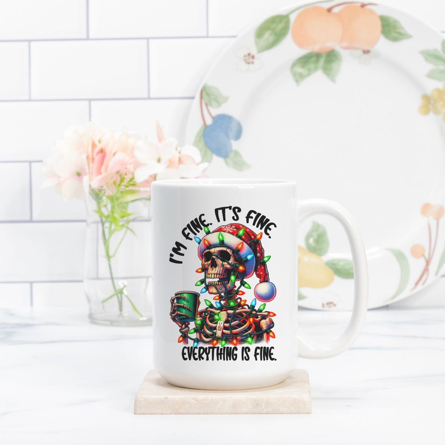 I'm Fine Christmas Skelly Mug Deluxe 15oz.