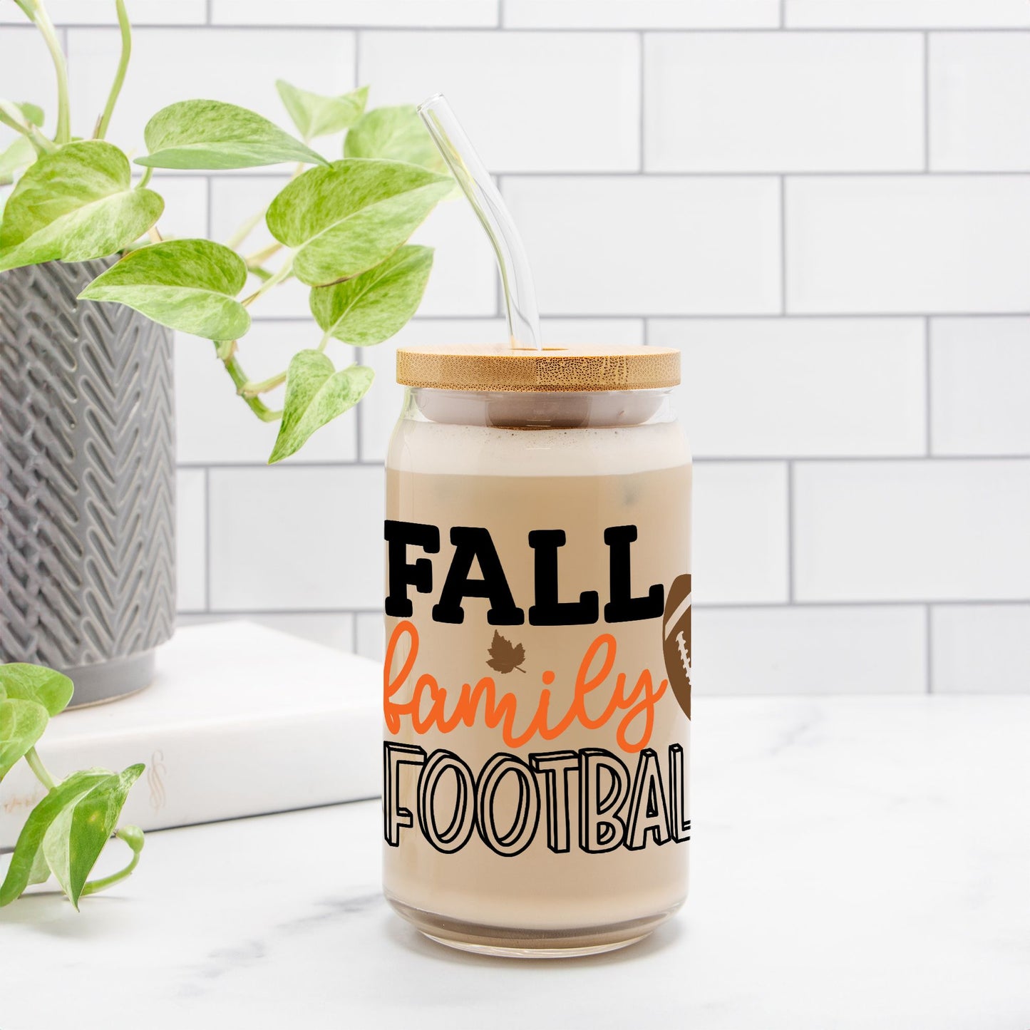 Fall, Family & Football Glass Can 16oz