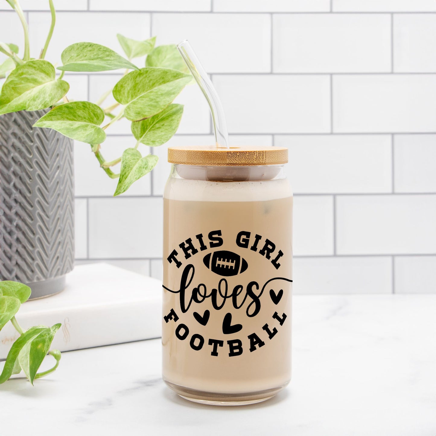 Girl Loves Football Glass Can