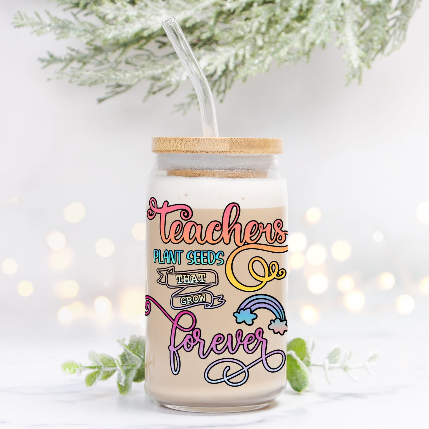 Rainbow Teachers Plant SeedsGlass Can 16oz
