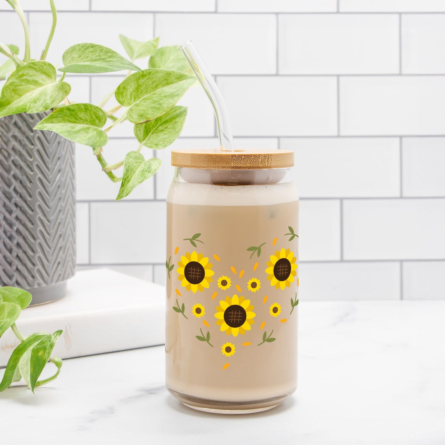 Sunflower Heart Glass Can