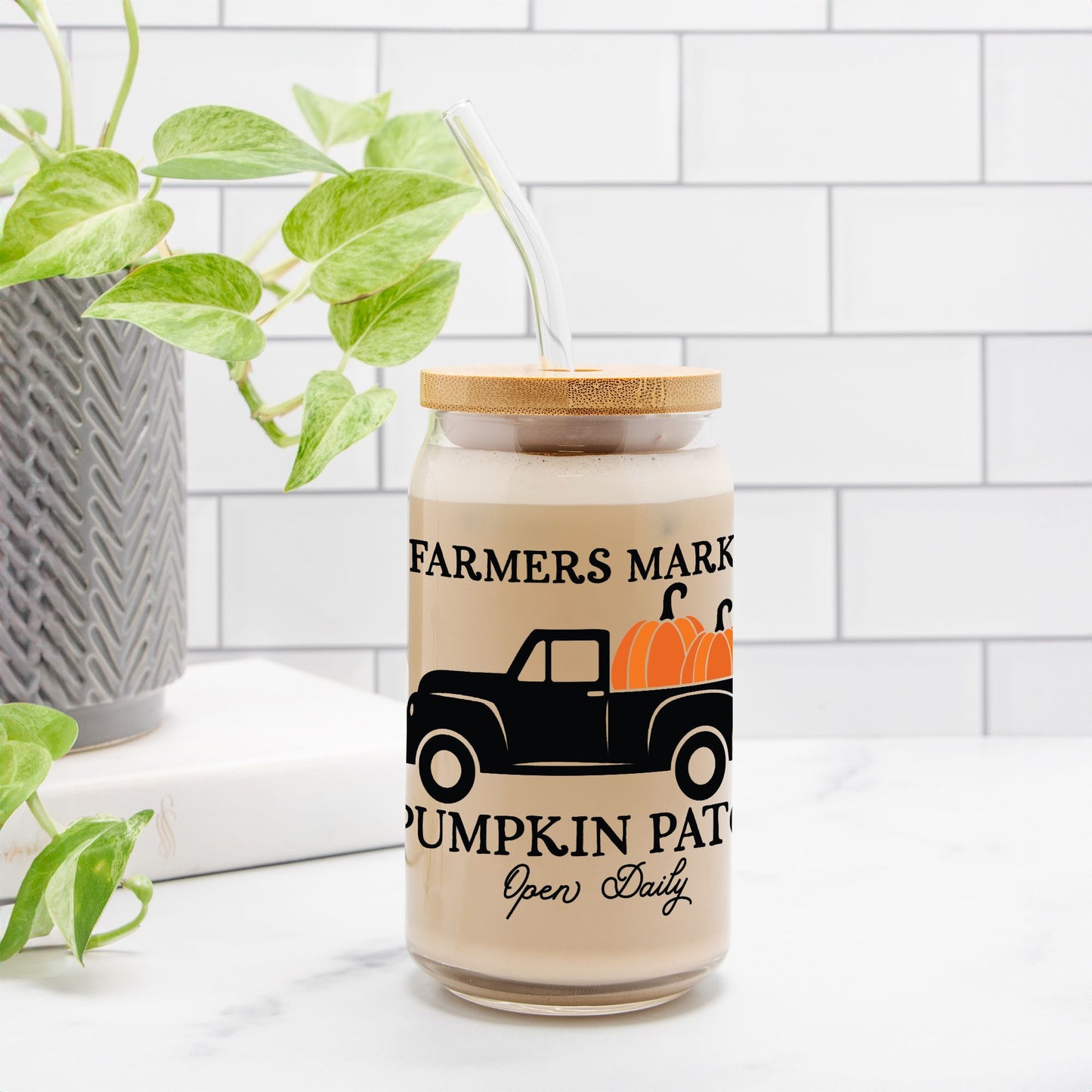 Farmers Market Pumpkins Glass Can