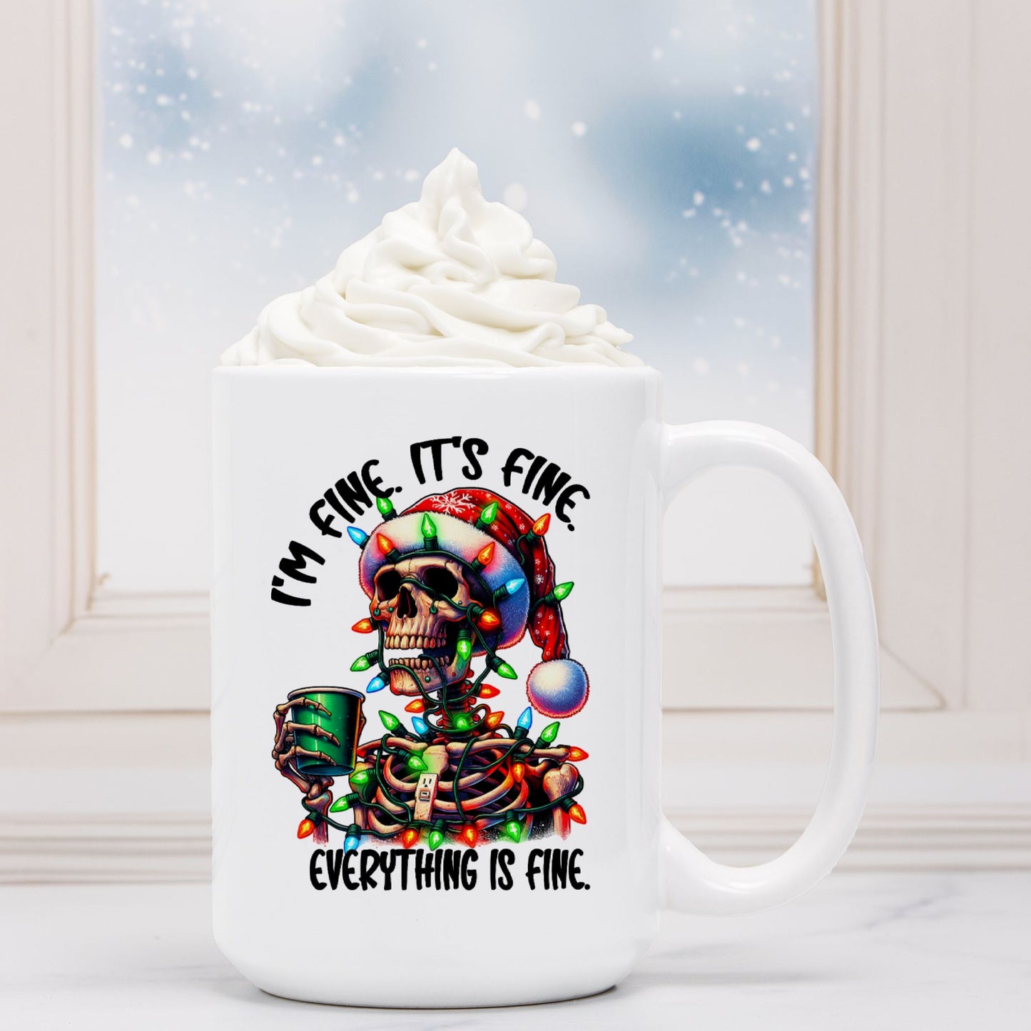 I'm Fine Christmas Skelly Mug Deluxe 15oz.