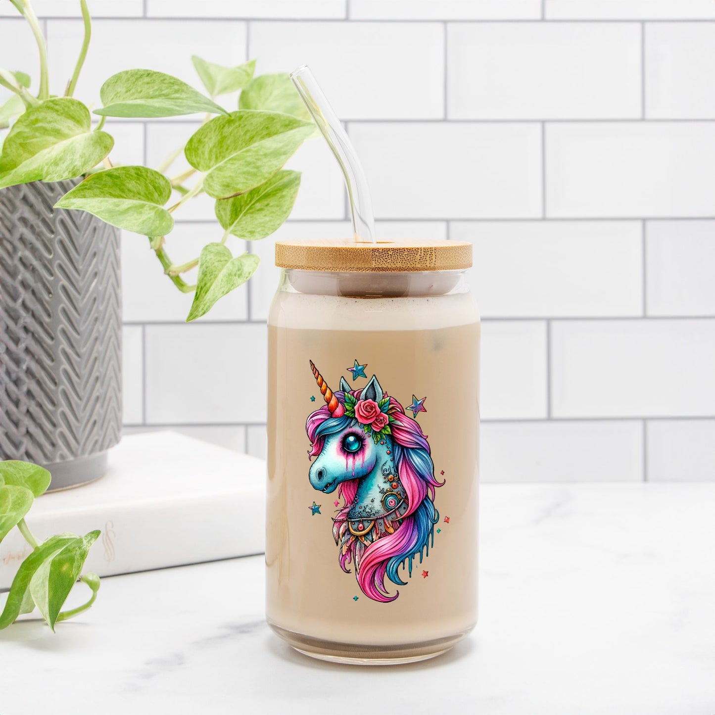 Mystical Unicorn Glass Can