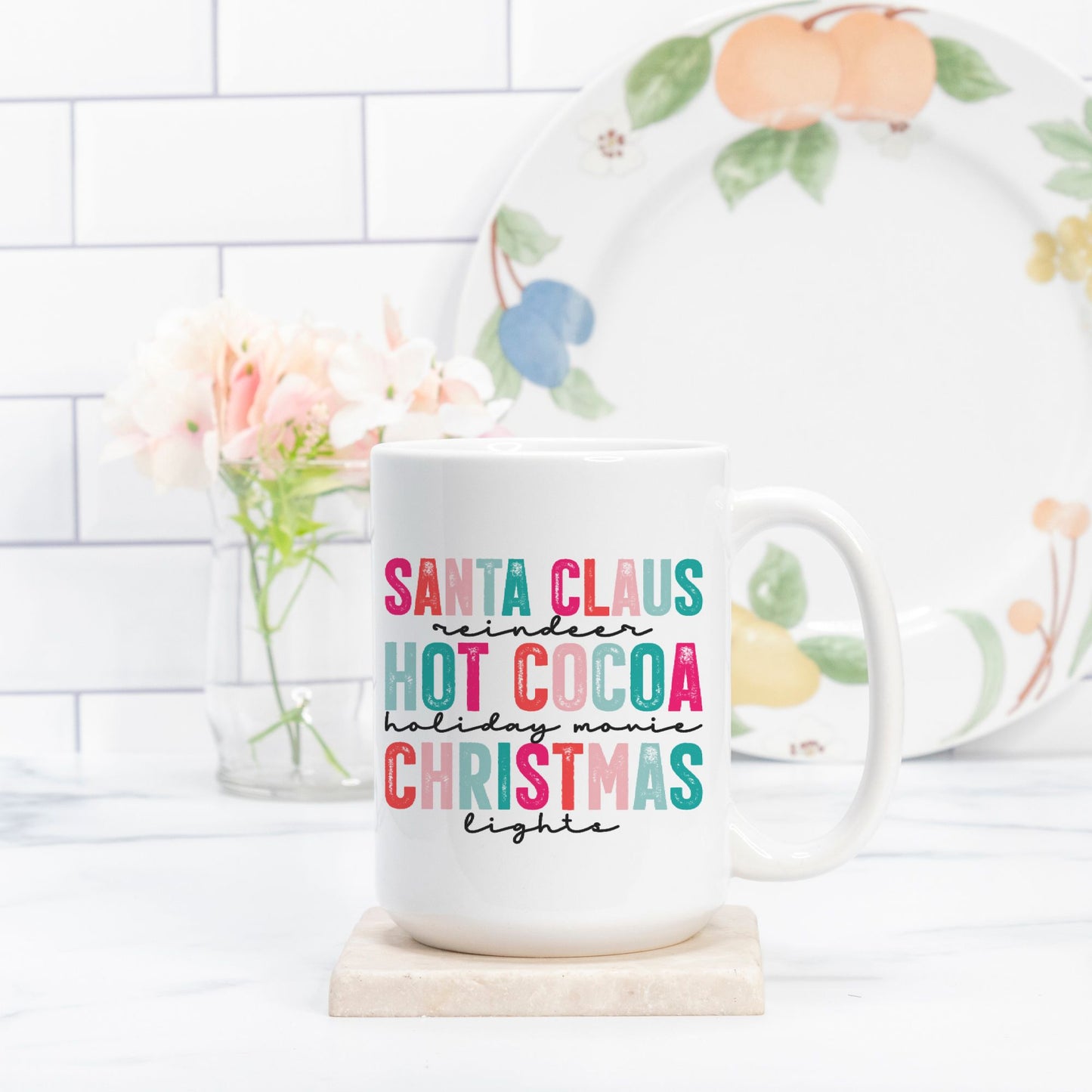 Colorful Santa Cocoa Christmas Mug Deluxe 15oz.