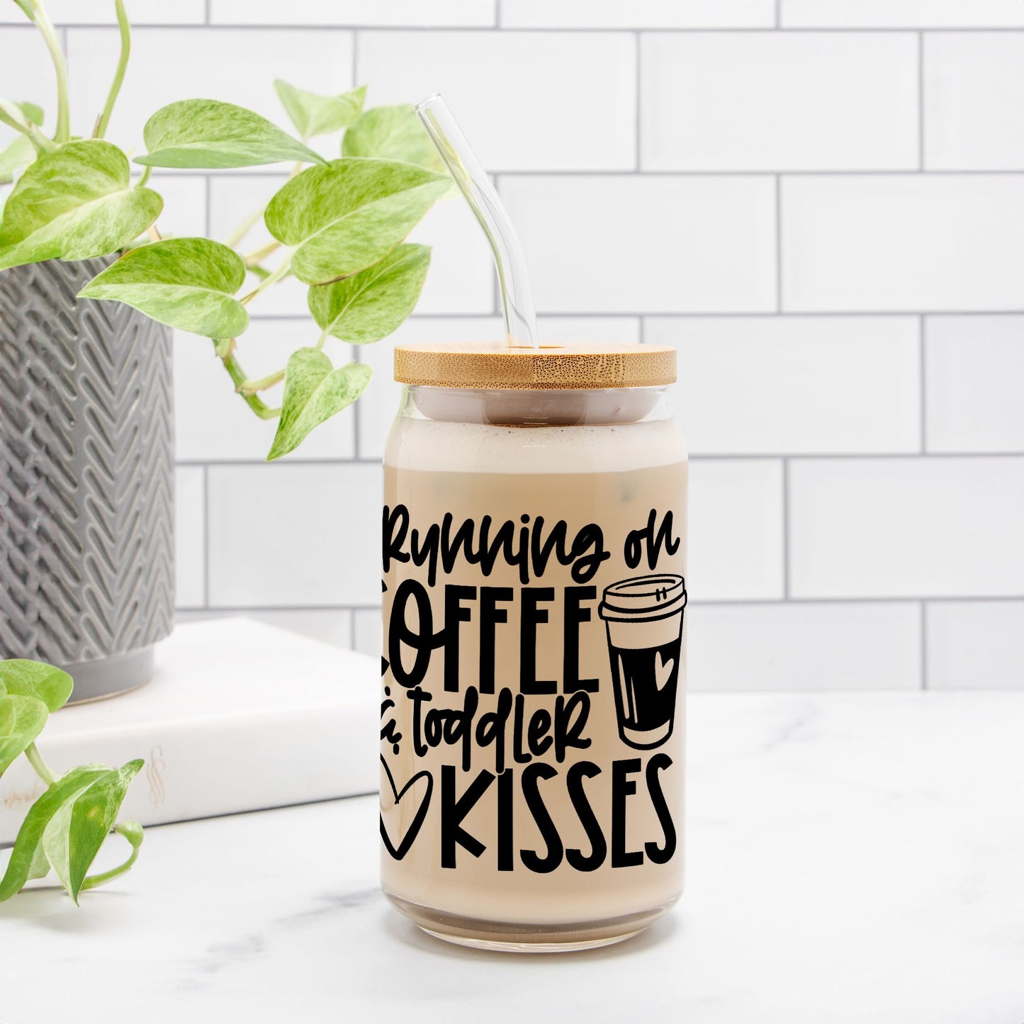 Coffee & Toddler Kisses  Glass Can