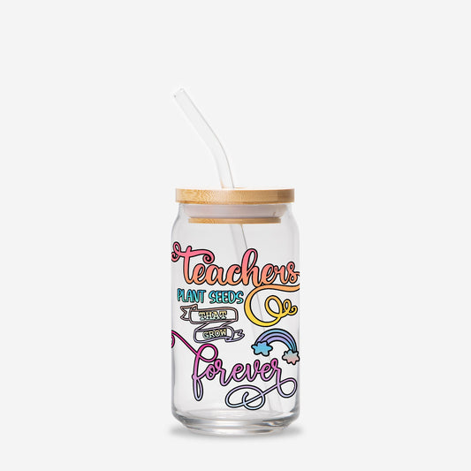 Rainbow Teachers Plant SeedsGlass Can 16oz