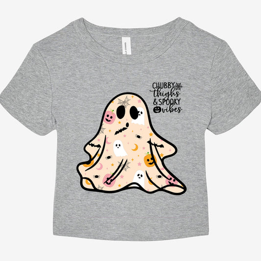 Chubby Thighs Spooky Vibes Ghosty Women's Micro Rib Baby Tee 1010