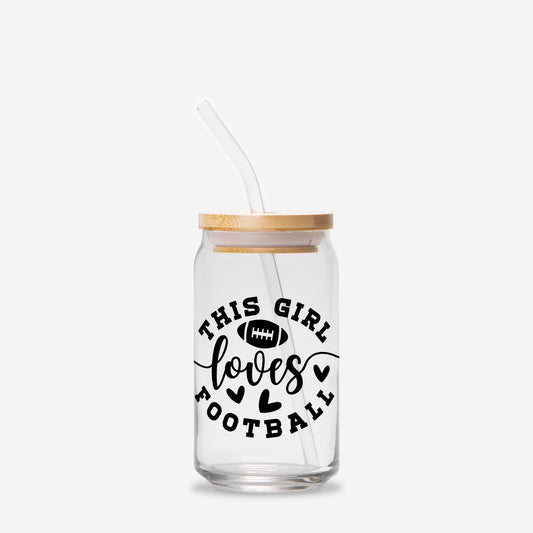 Girl Loves Football Glass Can