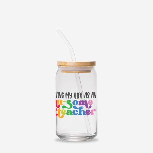 Ausome Teacher Glass Can 16oz