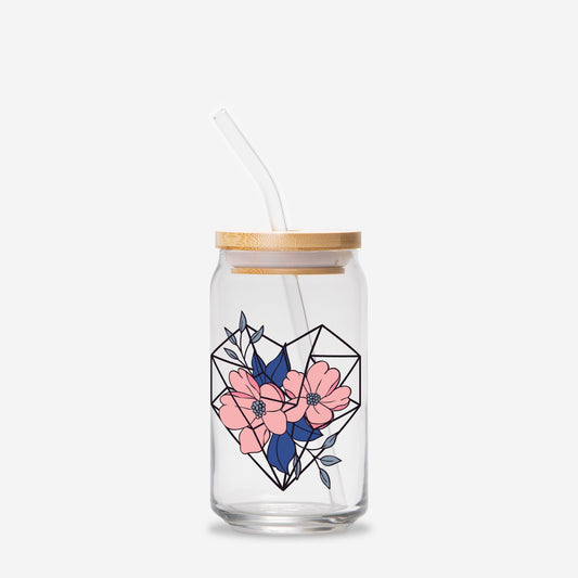 Geometric Heart Glass Can