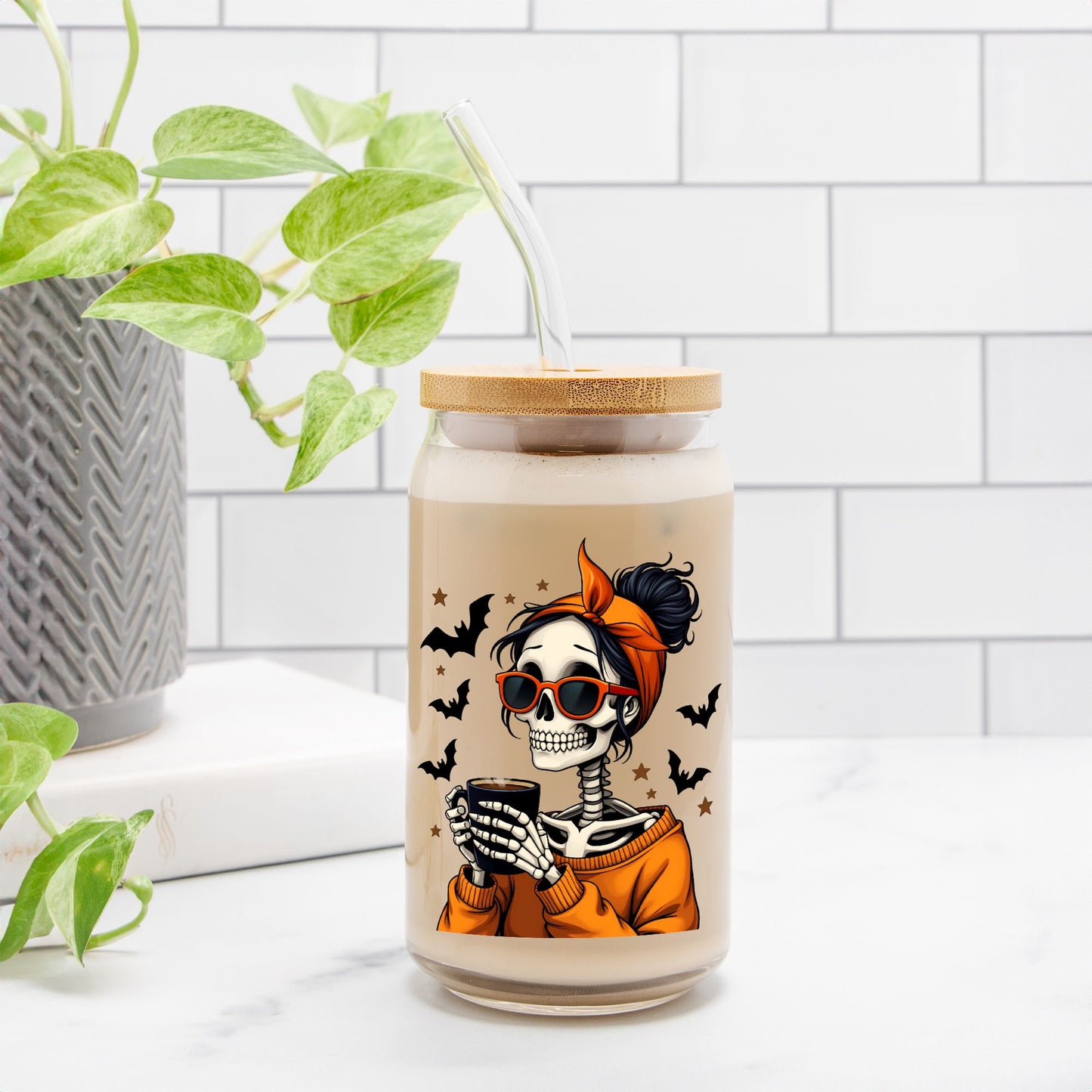 Halloween Skull Glass Can