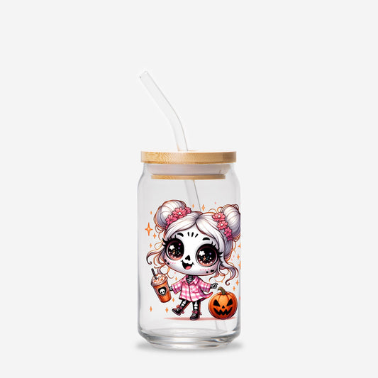 Iced Coffee Halloween Girl Glass Can